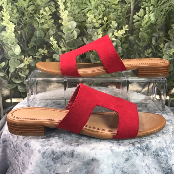 Rampage Isora Red Micro Suede Material H-Band Sandals 1” Heels WMS 7.5M❤️VGUC❤️ - Picture 3 of 9